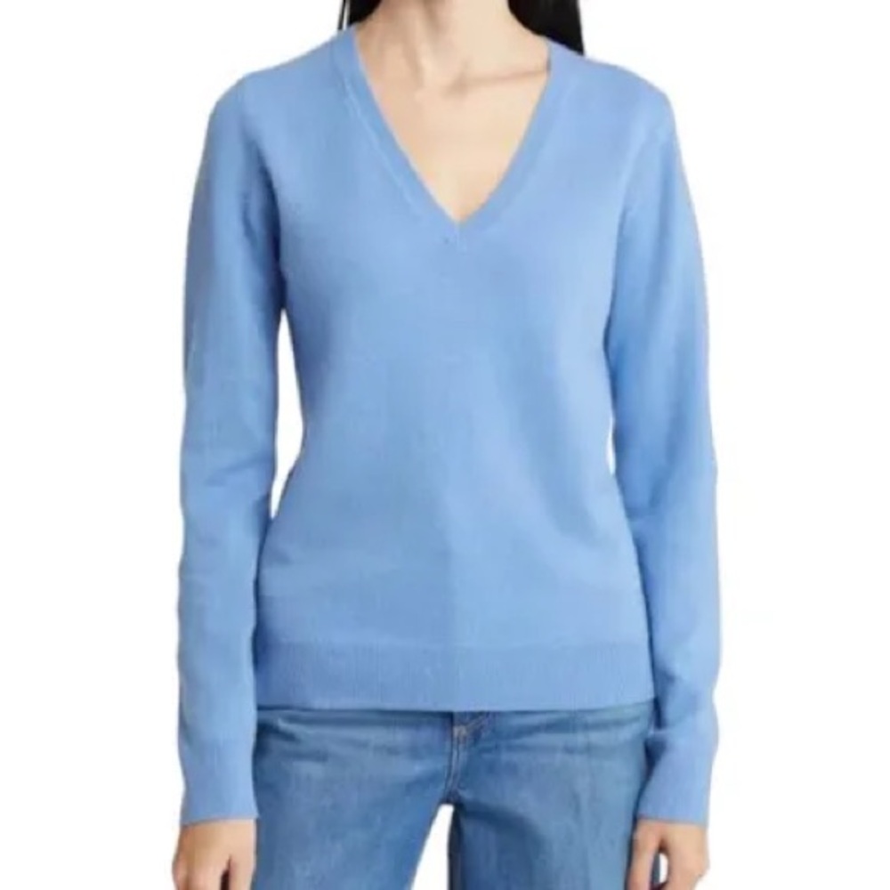 Ann Taylor 100% Cashmere V-Neck Blue Sweater